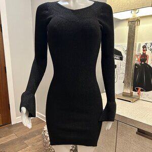 Red Haute Bodycon Ribbed Dess with Bell Sleeves